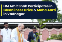 Home Minister Amit Shah participates in a cleanliness drive at Vadnagar